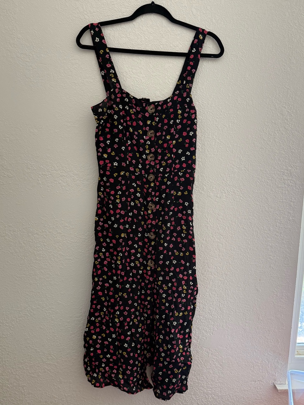 River Island Black Ditsy Floral Print Button Front Dress Size 8